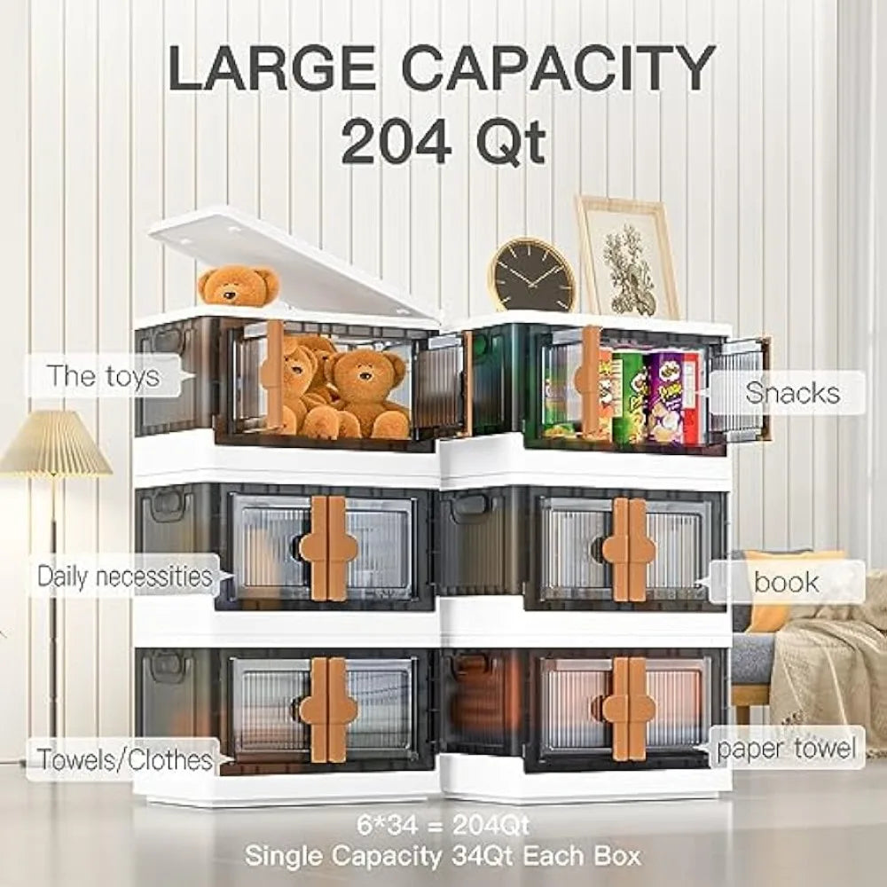 Bins with Lids and Wheels, Collapsible Stackable Storage Bins