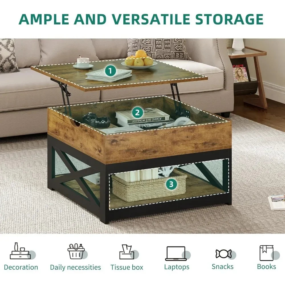 Marble Coffee Table Luxury Rustic Brown Lift Top Coffee Table With Double Storage