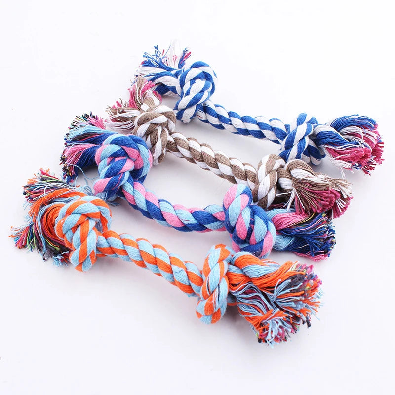 Random Color Pet Dog Toy Bite Rope Double Knot Cotton Rope Funny Cat Toy Bite