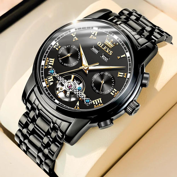 Waterproof Stainless Steel Strap Watch for Man Skeleton Calendar - JNR Products