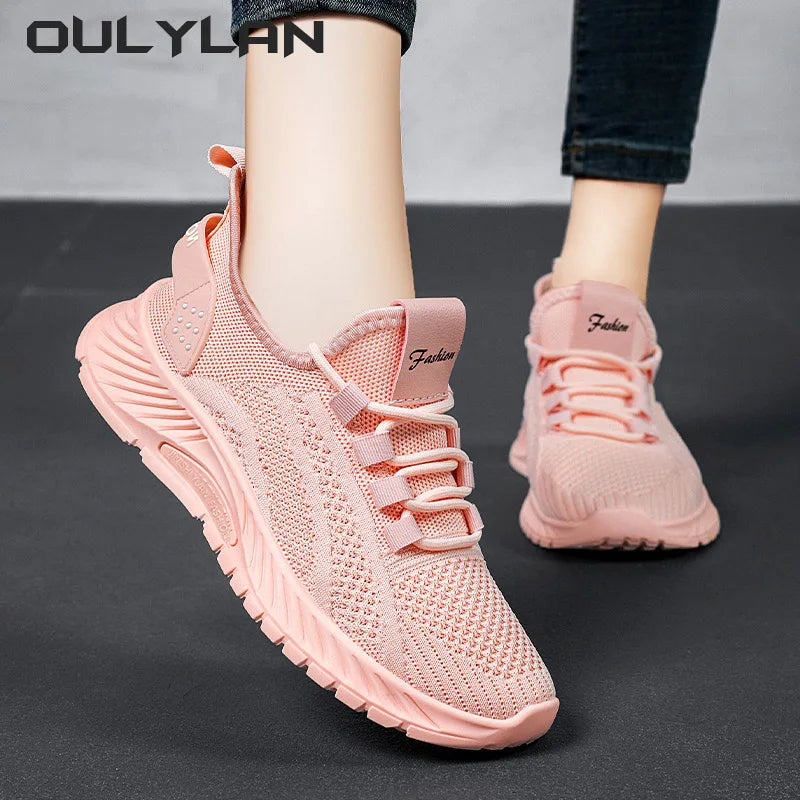 Lady Casual Knit Breathable Flats Tennis Shoes