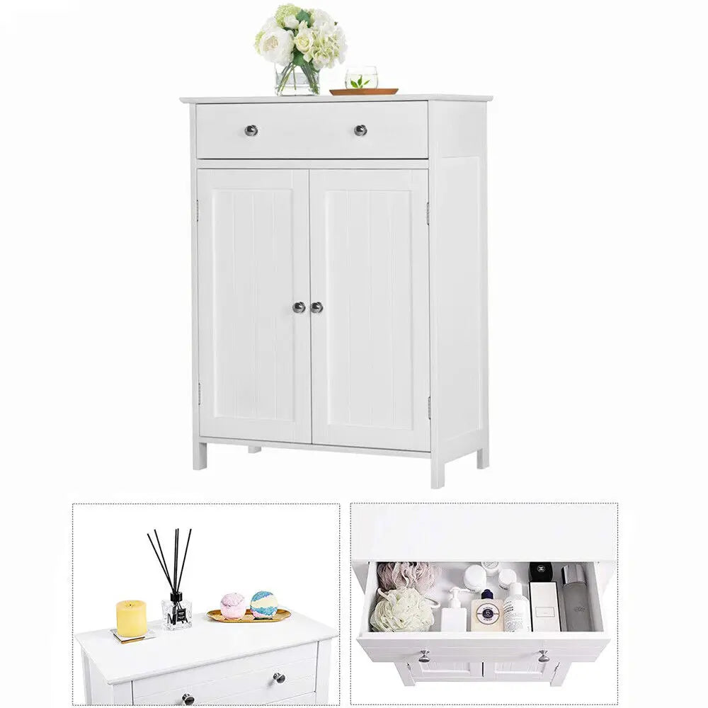 White Wooden Bathroom Floor Cabinet Storage Cupboard