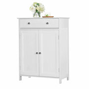 White Wooden Bathroom Floor Cabinet Storage Cupboard - JNR Products