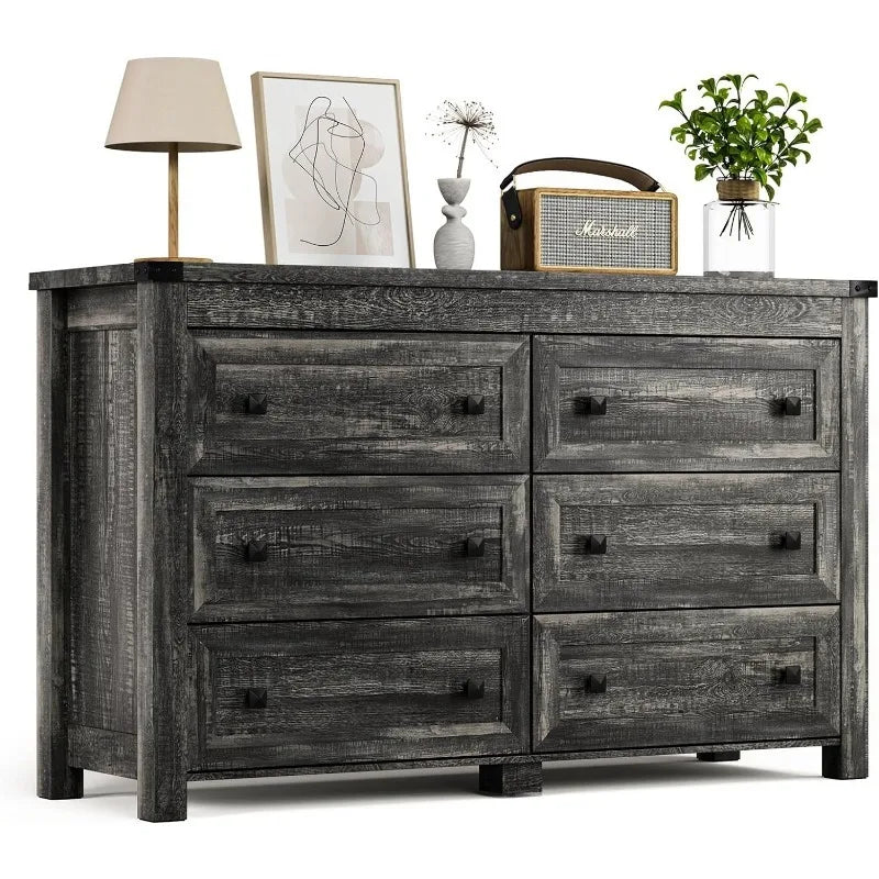 Black Dresser for Bedroom with 6 Drawers,