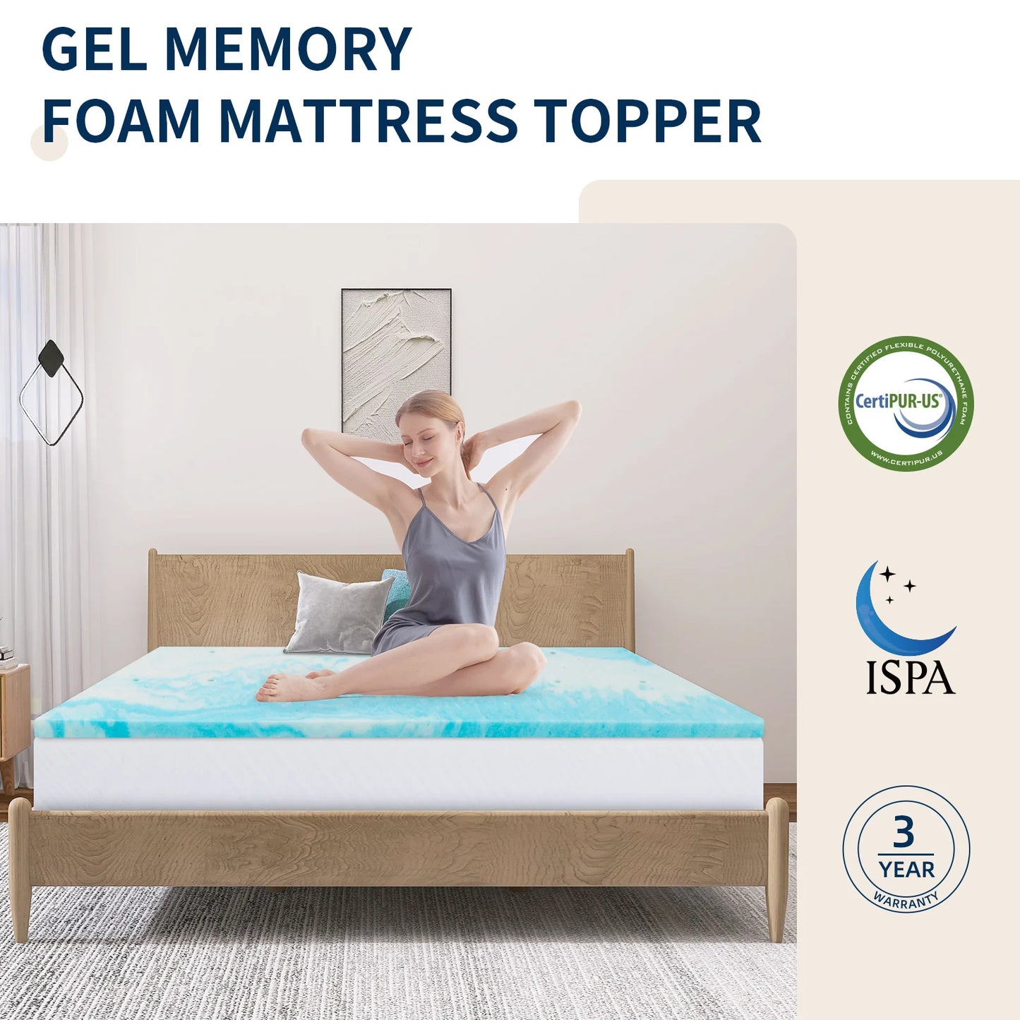 Hcore 1 PC Gel Memory Foam Mattress Topper,