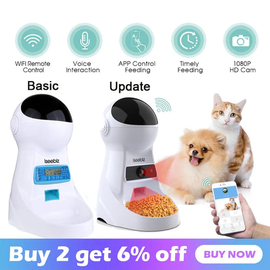 Iseebiz 3L Automatic Pet Feeder With Voice Record Pets Food Bowl For Medium Small Dog Cat