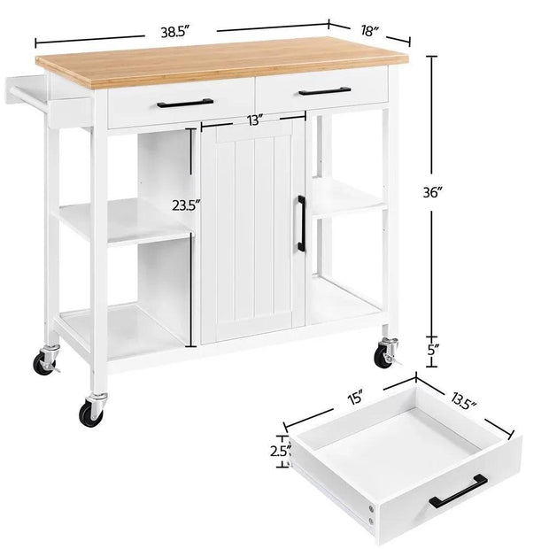 2023 new Mobile Kitchen Island Kitchen Cart on Lockable Wheels With Storage, White - JNR Products