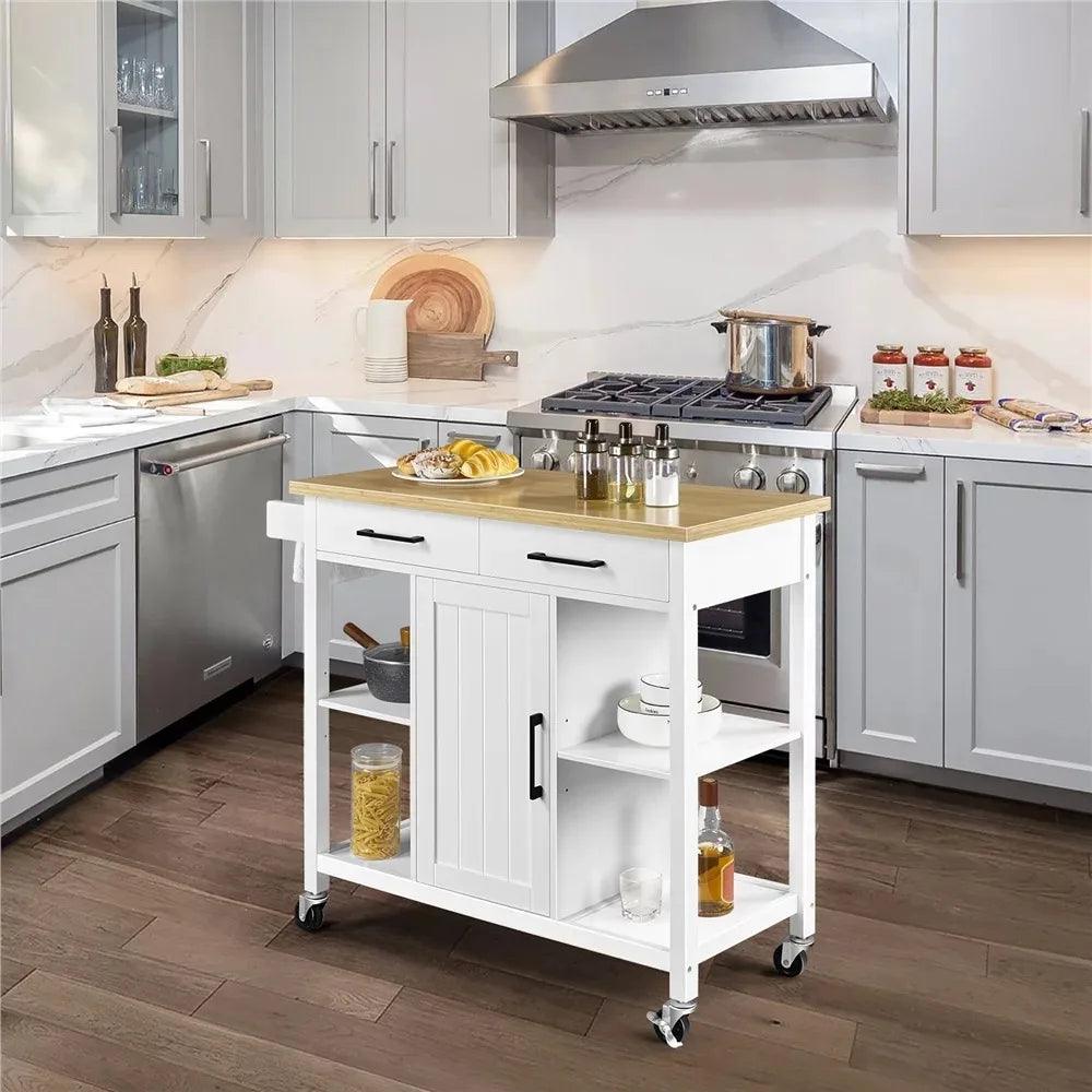 2023 new Mobile Kitchen Island Kitchen Cart on Lockable Wheels With Storage, White - JNR Products