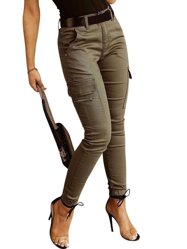 STARVNC Women Low-Waisted Multi-Pockets Solid Color Cargo Pants - JNR Products