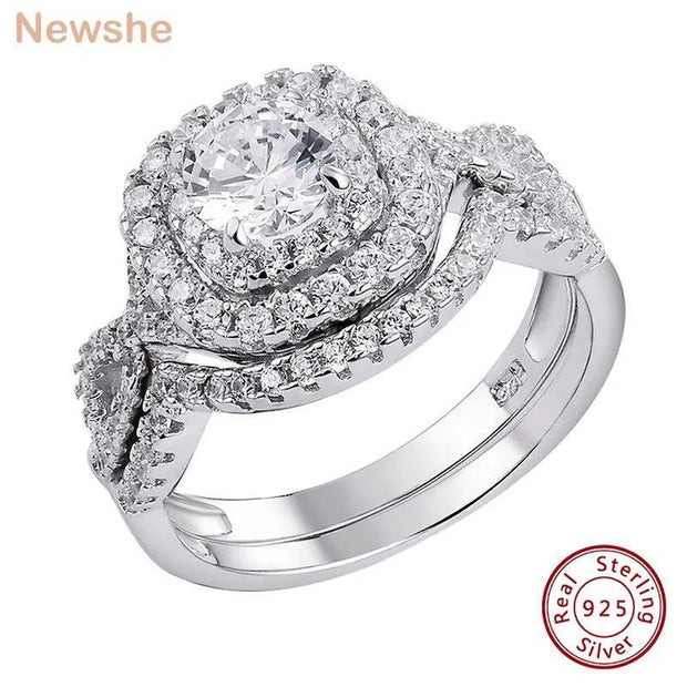 Newshe 2Pcs Wedding Ring Set for Women Genuine 925 Sterling Silver 1.8Ct Round Cut AAAAA CZ Jewelry Size 4-13 - JNR Products