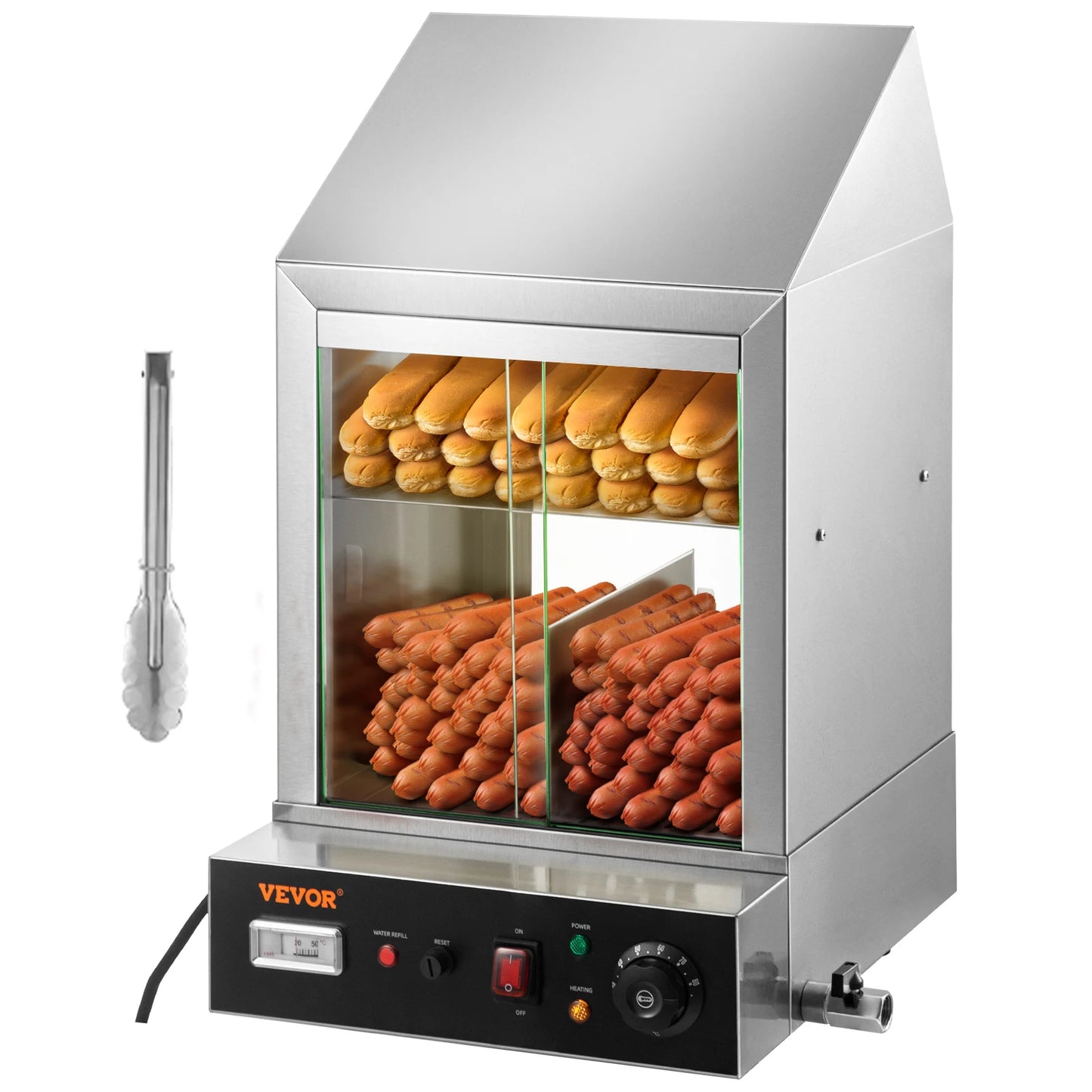 VEVOR Hot Dog Machine, 36 L, 2-Tier Hot Dog Steamer for 200 Hotdogs & 42 Buns