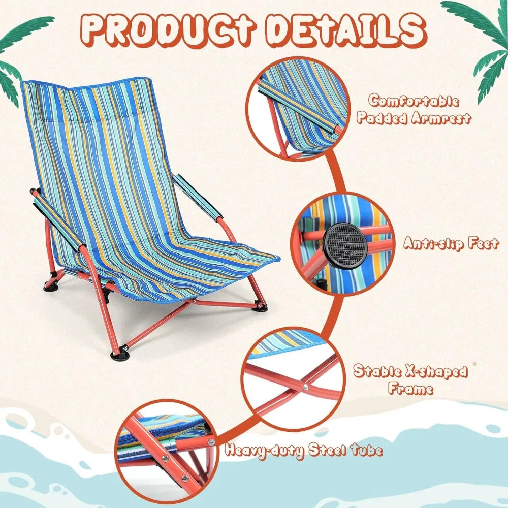 4-piece set of low seat beach chairs,foldable portable beach chairs,backpack camping chairs,high backrest reclining beach chairs