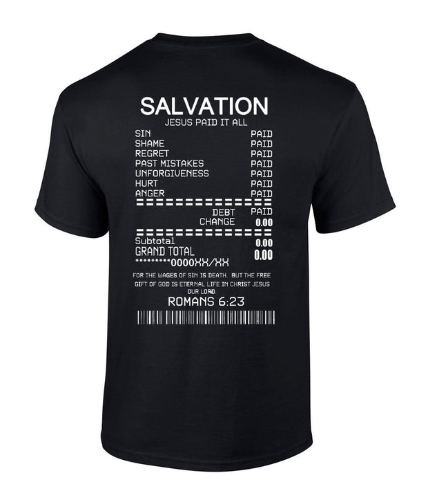 Salvation Jesus Paid It All Receipt Romans 6:23 Bible Scripture Mens Christian Tshirt Jesus Cross Short Sleeve T-shirt Graphic Tee-Black-large - JNR Products