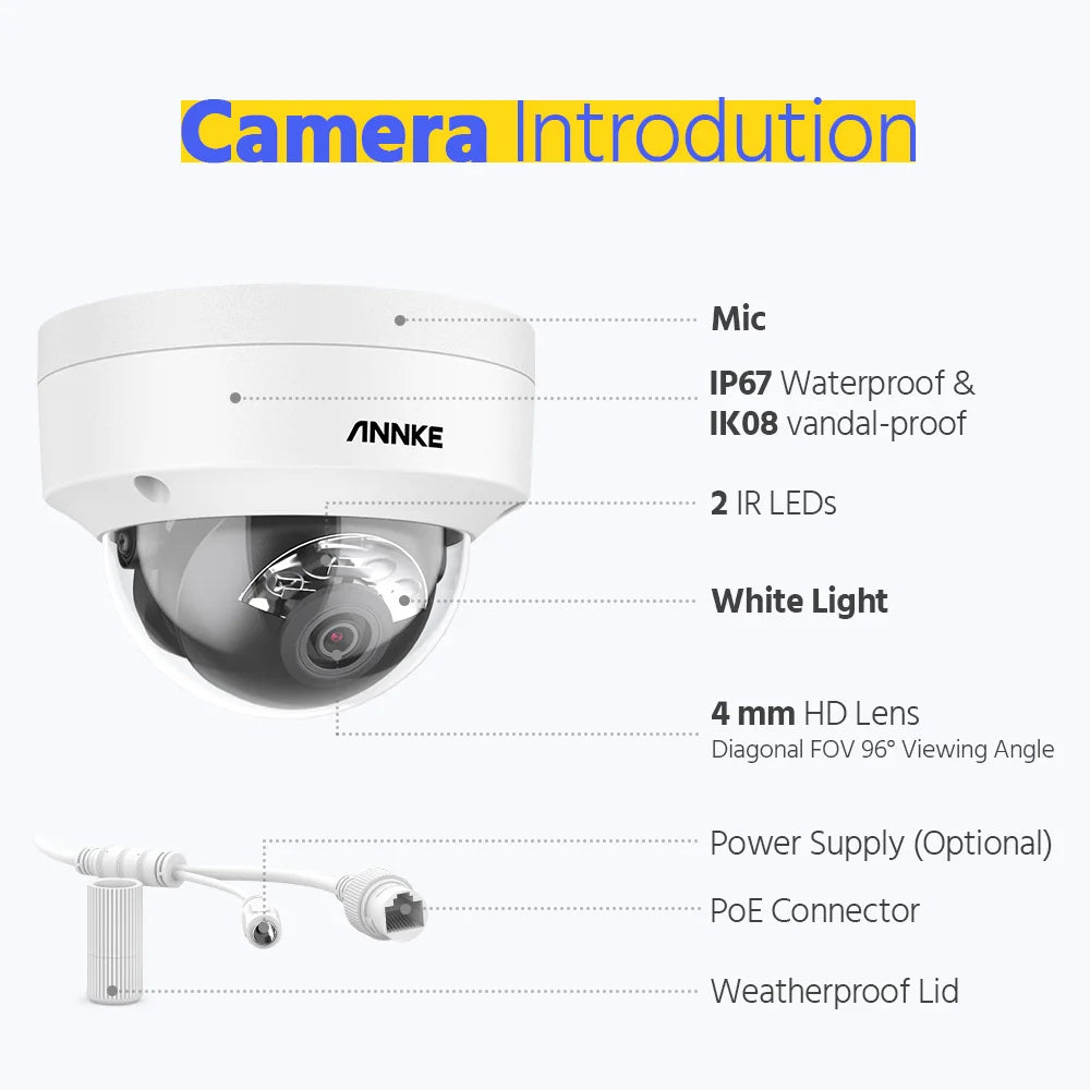 ANNKE C800 4pcs Ultra HD 8MP POE Camera 4K Outdoor IP67 Weatherproof Security Auido in EXIR Night Vision Email Alert CCTV Camera