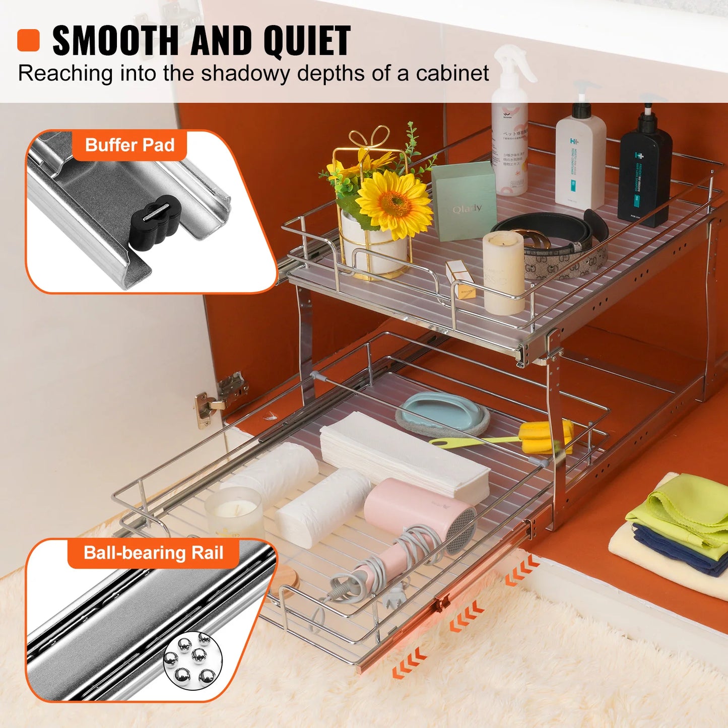 Pull Out Cabinet Organizer, Chrome-Plated Steel Roll Out Drawers