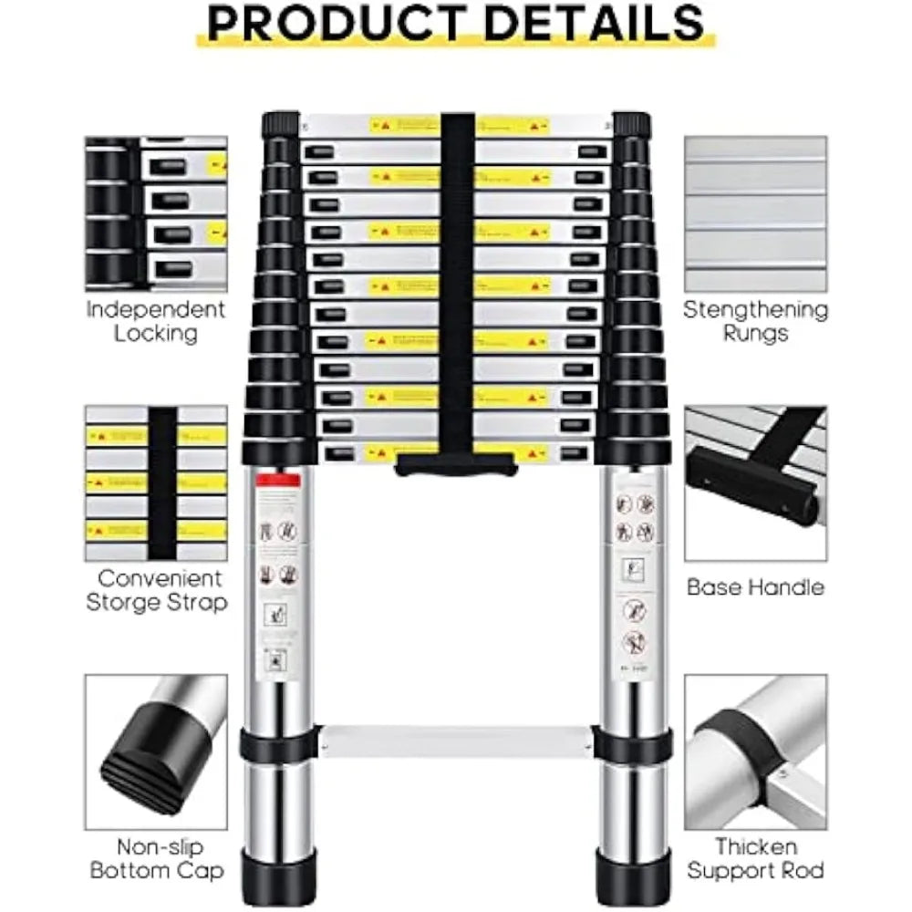 Telescoping Extension Ladder 16.5 FT, Aluminum Alloy Folding Telescopic Ladder