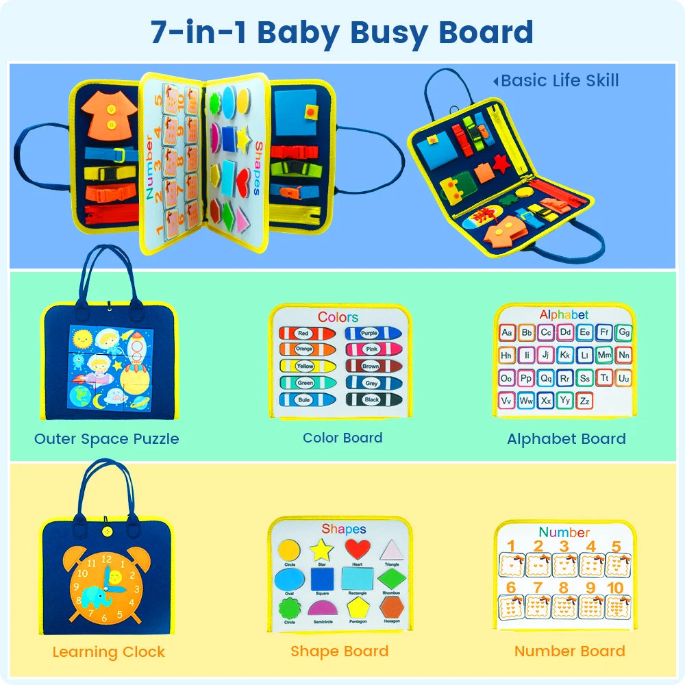 Baby Busy Board Felt Children Hand Autism Toys Preschool Sensory Learning Toy