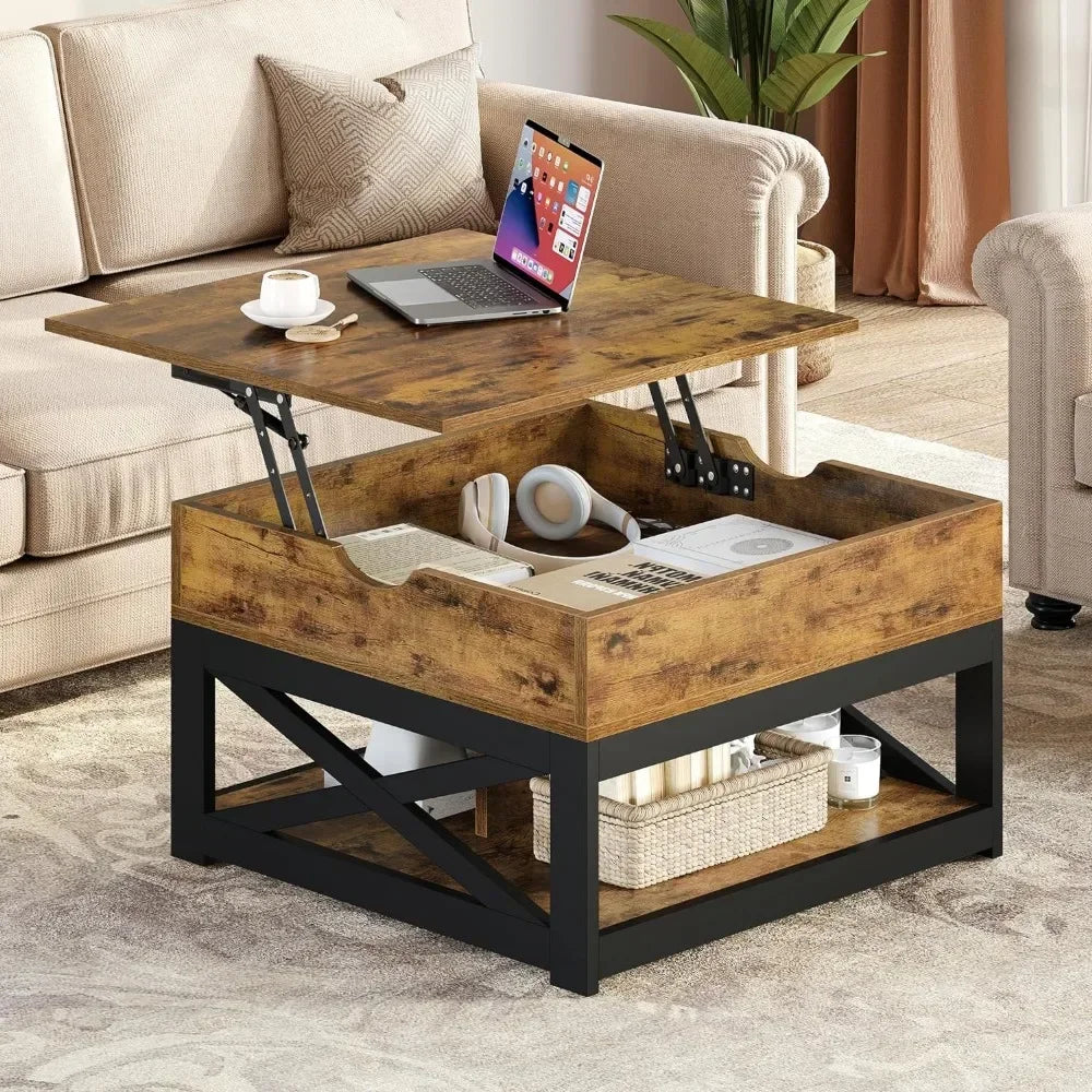 Marble Coffee Table Luxury Rustic Brown Lift Top Coffee Table With Double Storage