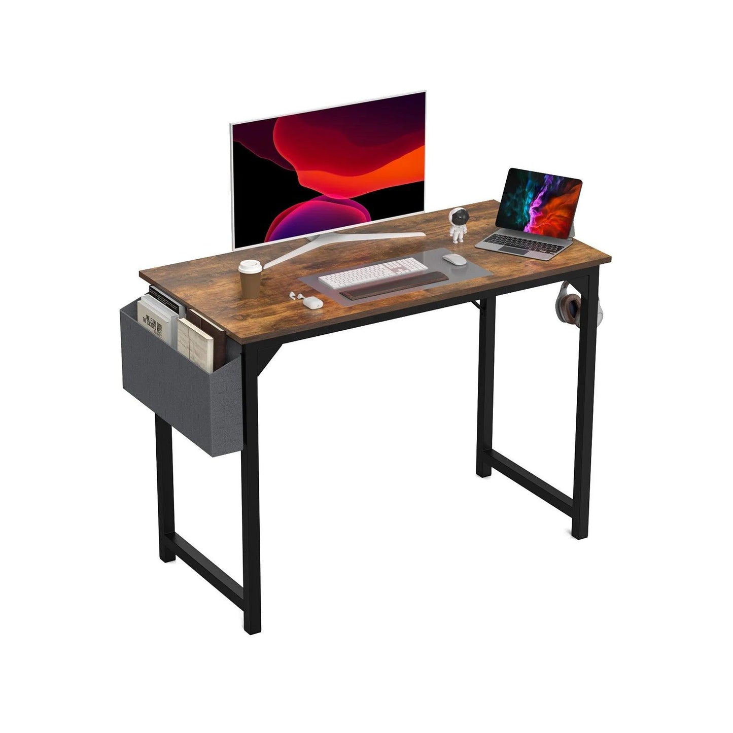 JHK Computer Desk Writing Study Office Gaming Table Modern Simple Style Compact with Side Bag Headphone Hook Easy Assembly - JNR Products