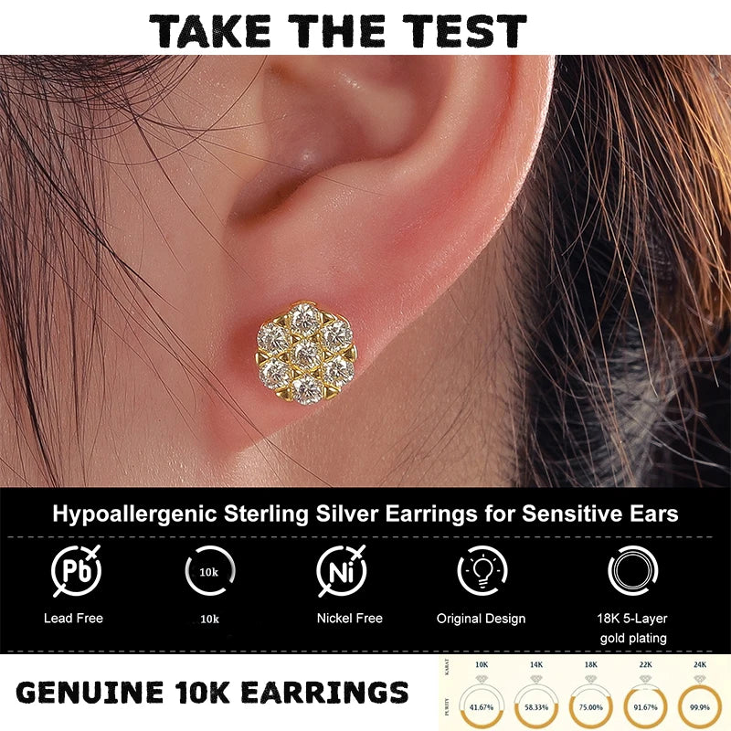 10K Earrings D VVS1 Moissanite Diamond Stud Earrings Fine Jewelry