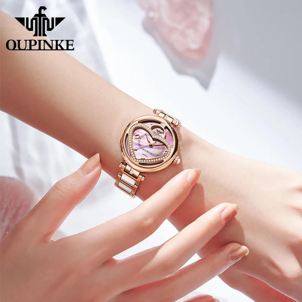 OUPINKE Top Brand Women's Watches Luxury Fashion Original Watch for Ladies Japanese Seiko Movement Replaceable Rotating Case