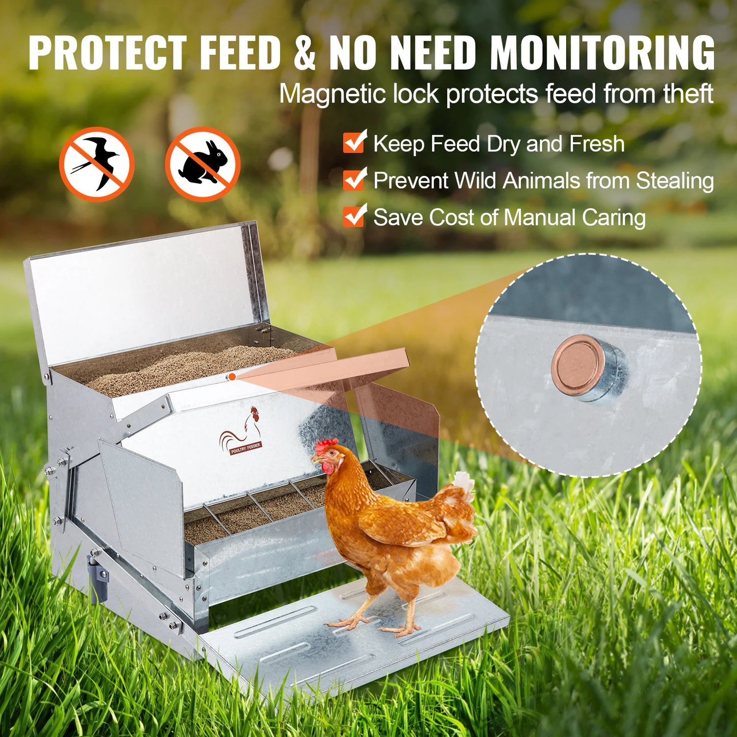 Feeds 10 Chickens up to 11 Days Galvanized Steel Poultry Feeder