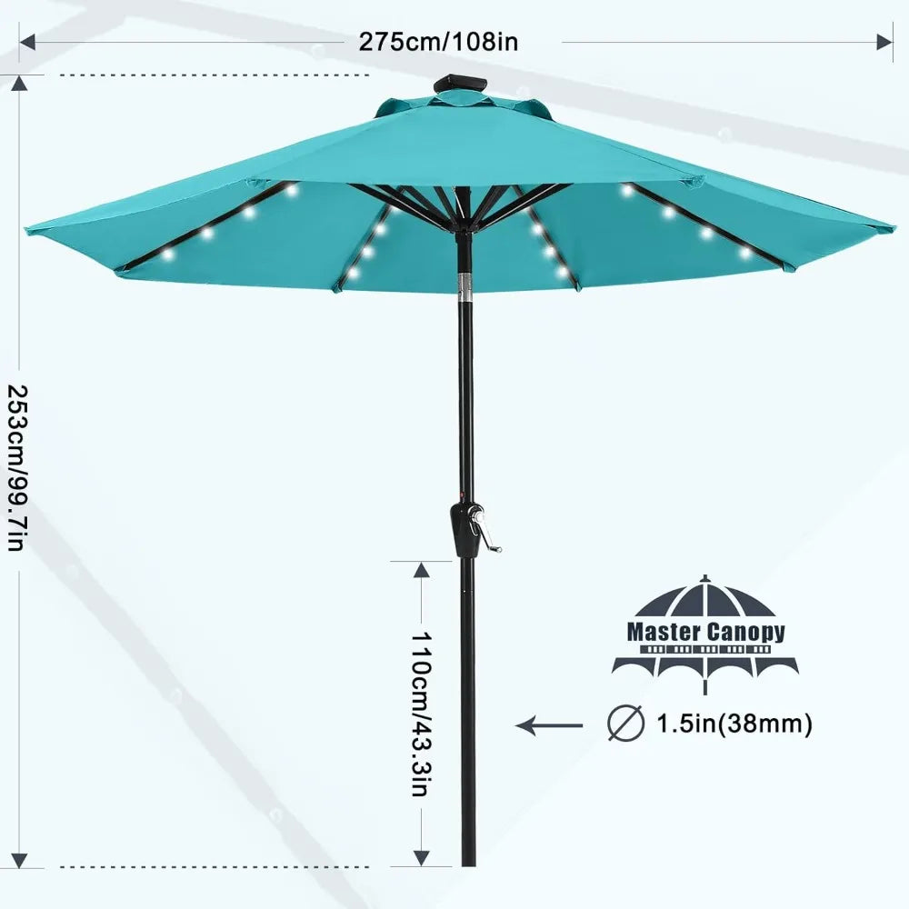 Patio Umbrella With 32 Solar LED Lights -8 Ribs (9ft Large