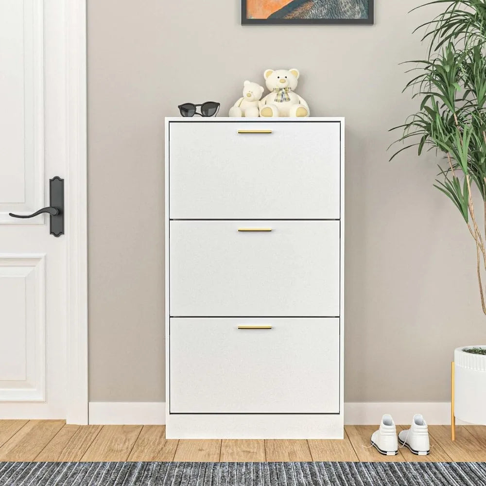 Narrow Shoe Storage Cabinet, Shoe Cabinet for Entryway with 3 Flip Drawers