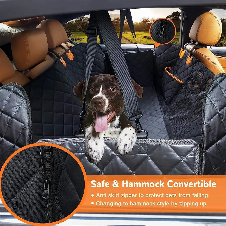 100% Waterproof Dog Car Hammock with Visual Mesh Window and Side Zipper Car Seat & Door Protec