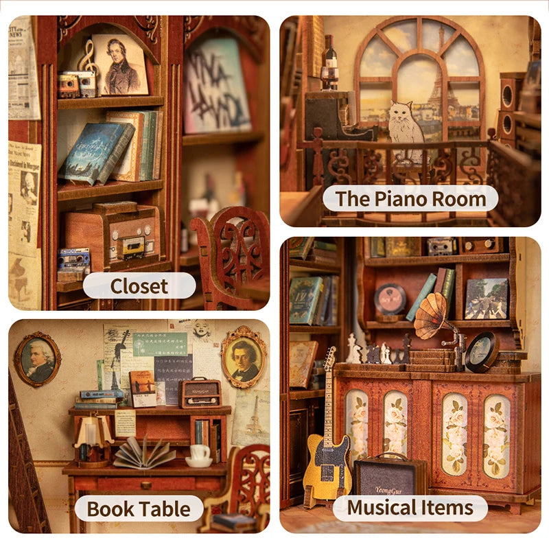 Puzzle 3D DIY Book Nook Kit with Touch Light Secret Rhythm Model Building