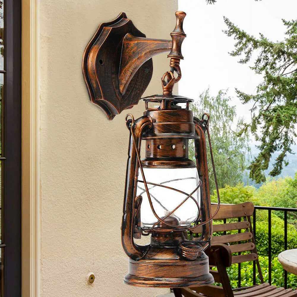 Brown Vintage Country Outdoor Wall Light Rustic Lantern Sconce Porch Light