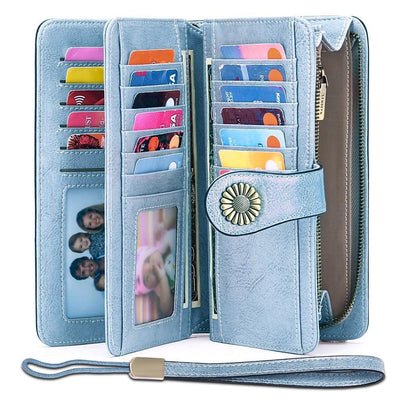 SENDEFN Women's Classic Card Wallet with Snap Fastener, Light blue - JNR Products