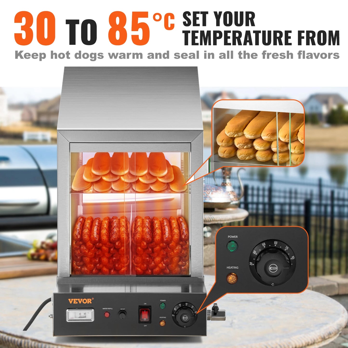 VEVOR Hot Dog Machine, 36 L, 2-Tier Hot Dog Steamer for 200 Hotdogs & 42 Buns