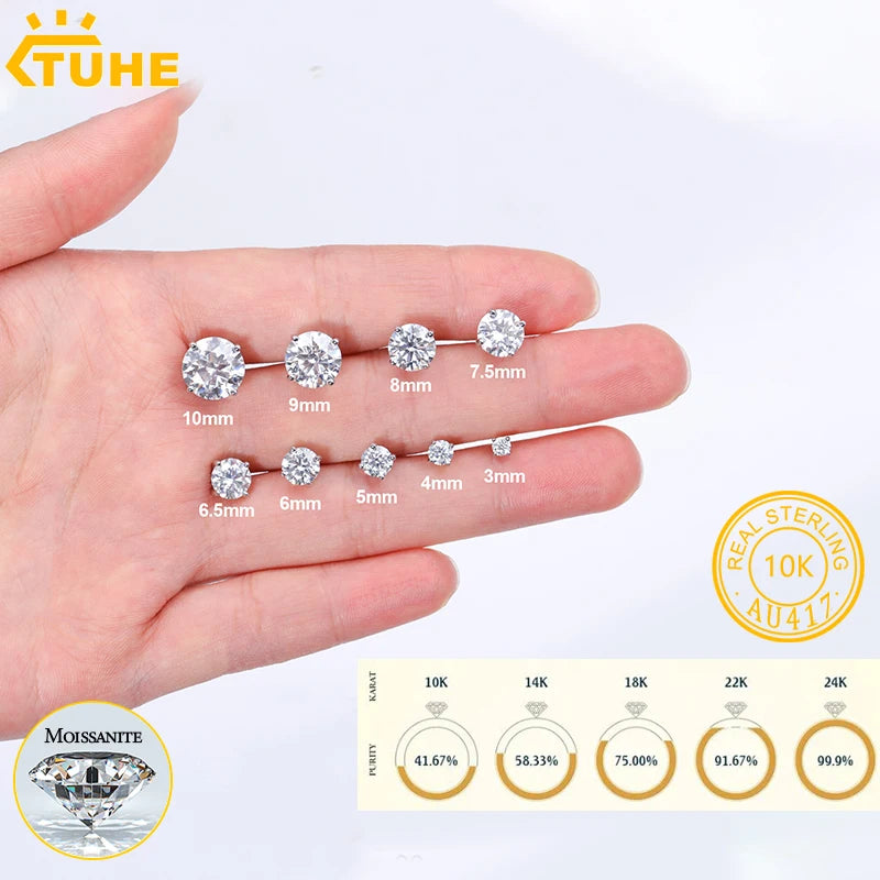 Diamond Stud 10k Earrings For Men Women Screw Back Earrings Fine Jewelry