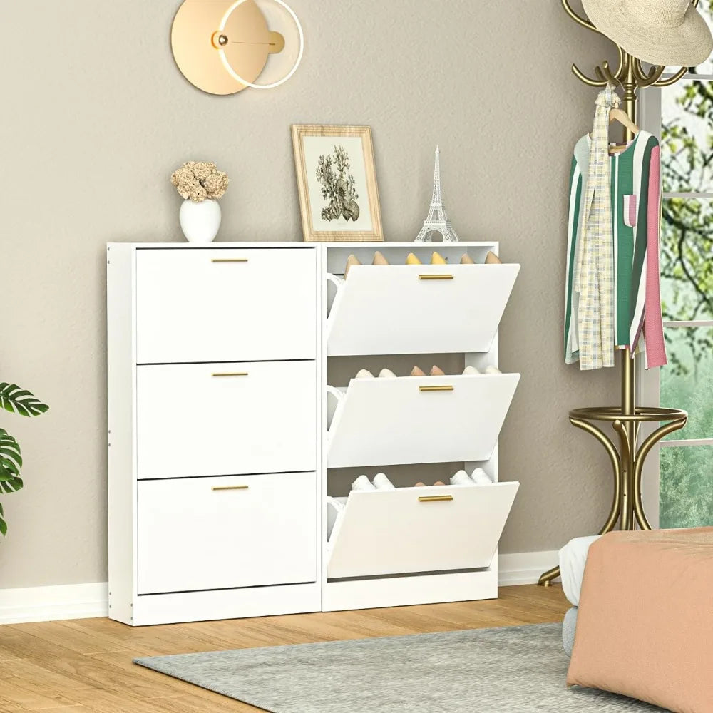 Narrow Shoe Storage Cabinet, Shoe Cabinet for Entryway with 3 Flip Drawers