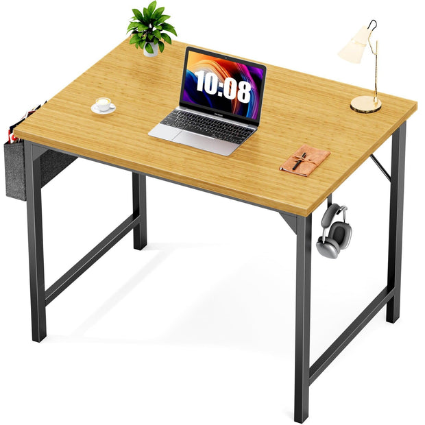 Small Computer Desk Small Office Desk 31 Inch Writing Desk Home Office Desks Small Space Desk Study Table Modern Simple Style Work Table with Storage Bag Iron Hook Metal Frame for Home, Bedroom - JNR Products