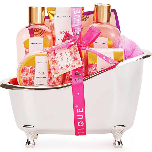 Spa Gift Baskets for Women - 9 Pcs Rose Bath Gift Kits, Birthday Holiday Beauty Body Care Christmas Gift Sets for Her - JNR Products