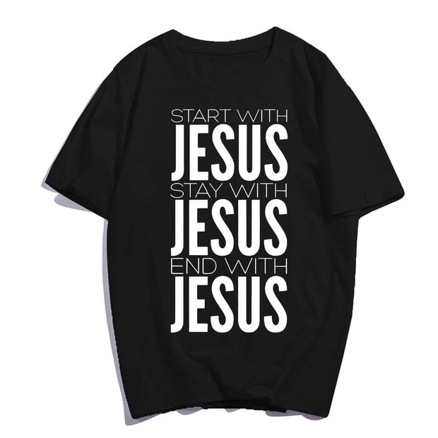 Jesus T-Shirt Pray Faith Casual Christ Women Men Christian Cross Graphics Summer Tops Gift Tee Black Large - JNR Products