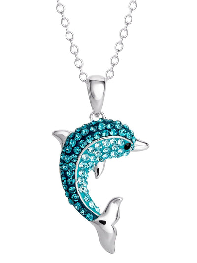 Sterling Silver Crystal Dolphin Pendant 18" chain - JNR Products