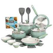 Tasty Clean Ceramic 16 Piece Non-Stick Aluminum Cookware Set, Slate Blue - JNR Products