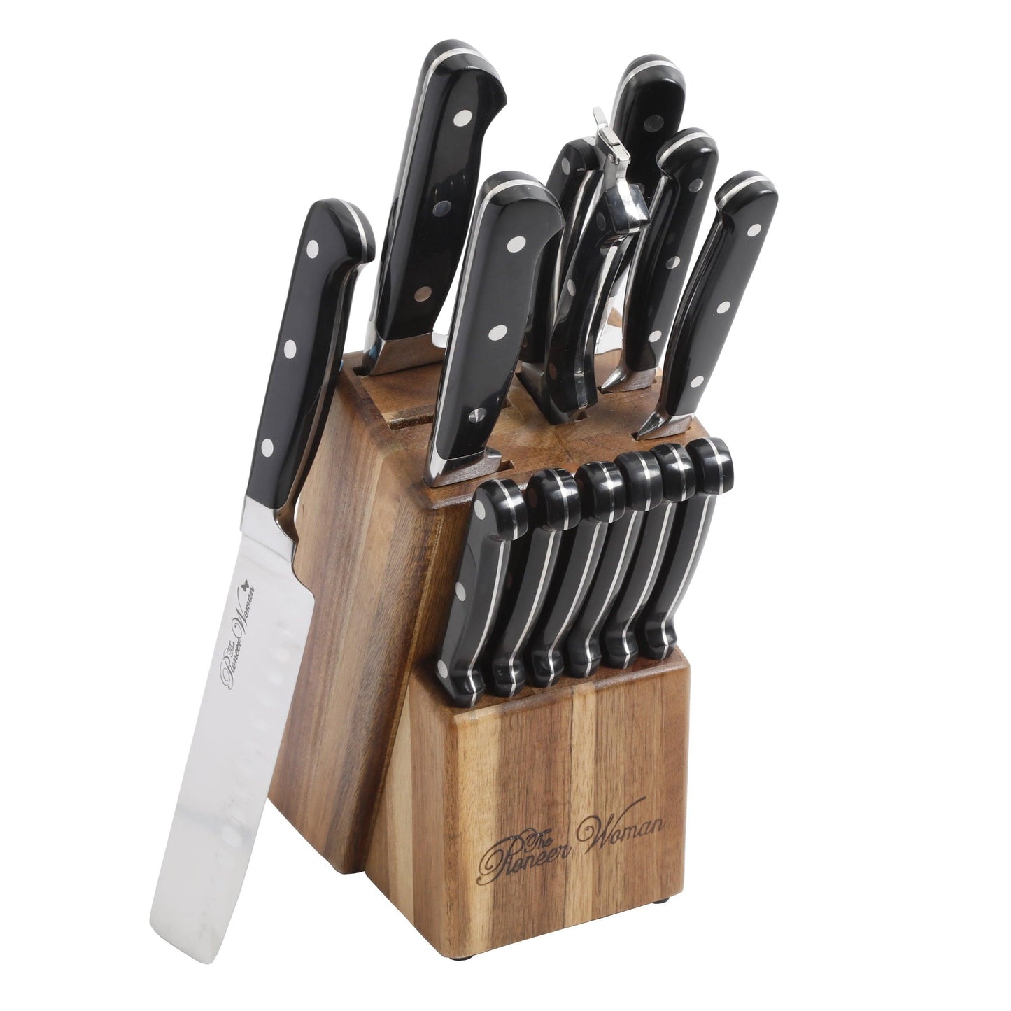 The Pioneer Woman Frontier Collection 14-Piece Cutlery Set with Wood Block, Rosewood - JNR Products