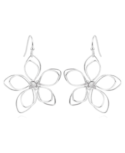 Time & True Women's Open Wire Imitation Rhodium 3D Metal Flower Fishhook Earring. Fashion Basic - JNR Products