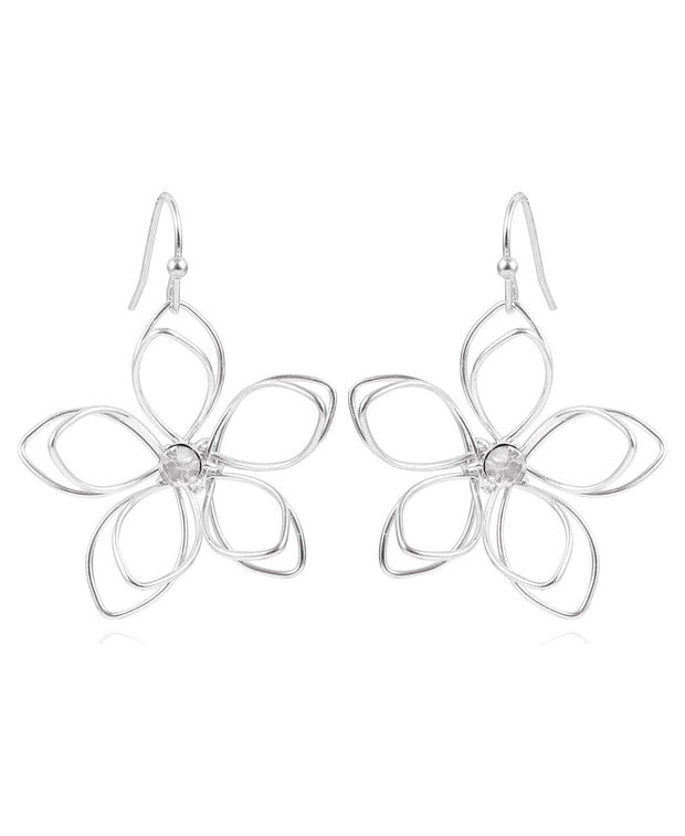 Time & True Women's Open Wire Imitation Rhodium 3D Metal Flower Fishhook Earring. Fashion Basic - JNR Products