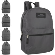 Trail Maker 24 Pack of Bulk Wholesale Basic and Classic 17 Inch Backpacks with Front Accessory Pocket, Dual Zipper Closure and Padded Adjustable Shoulder Straps for Work, School and Classrooms in Gray - JNR Products