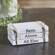 VHC Brands Faith Above All Else Faux Book Stack 2.5x6x4, Religious Decor, Dining Room Entry Living Room Figurine , Painted, Risen Collection, Rectangle 2.5x6, Faith Above All Else, Whitewash - JNR Products