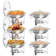 WARMOUNTS Chafing Dish Buffet Set, 2 Pack 5-Quart Round Buffet Chafe Warmer Set, 410 Stainless Steel Chafing Dish Buffet Food Warmer with Glass Lid & Holder - JNR Products