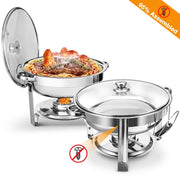 WARMOUNTS Chafing Dish Buffet Set, 2 Pack 5-Quart Round Buffet Chafe Warmer Set, 410 Stainless Steel Chafing Dish Buffet Food Warmer with Glass Lid & Holder - JNR Products