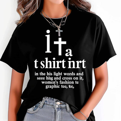 Women's Christian Cross Graphic Tee Inspirational Black TShirt with 'In Darkness I See His Light' Stylish Fashion Top - JNR Products