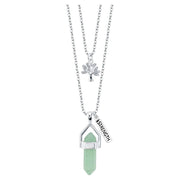 Women's Fine Silver Plated Green Aventurine "Family" Tree Layer Necklace, 16 & 18" + 2" Extender - JNR Products