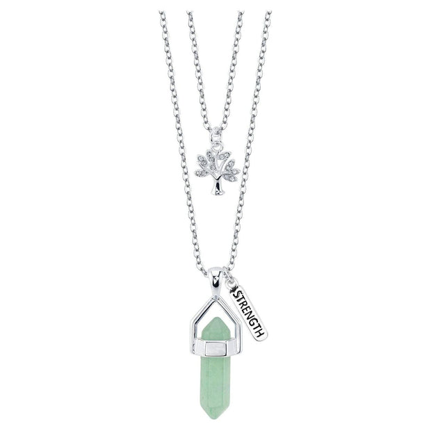 Women's Fine Silver Plated Green Aventurine "Family" Tree Layer Necklace, 16 & 18" + 2" Extender - JNR Products